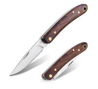 FLISSA Navaja Plegable sin Bloqueo con Mango de Madera Exótica y Hoja de Acero 7Cr17MoV 7cm, Cuchillo de Bolsillo Portátil para Camping, Pesca y Actividades al Aire Libre