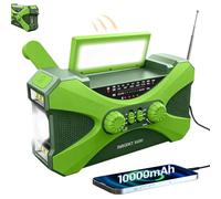 FLITI Radio Manivela Solar Emergencia, Emergencia Portátil, Manivela Solar Am/FM, Batería Power Bank 10000mAh, Radio de Supervivencia con Manivela, Linterna, Alarma SOS (Verde)