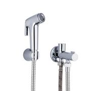 Flix AquaGrif - Conjunto Higiénico 1 Agua con Ducheta y Llave de Corte - Sustituye Llave de Escuadra WC - Pulsador de ABS Cromado - Ideal Inodoro y Bidé