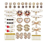 Flkiglm Broschennadeln für Socken, Sockenanhänger 58X Sockenschmuck Perlenbroschen Sicherheitsnadeln | Taillenspanner, Gold-Socken-Charm, Socken-Accessoires-Charm, Cardigan -Kragen-Clips für Frauen