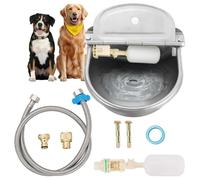 FLKQC Cuenco automático de agua potable para animales, de acero inoxidable 304 con válvulas flotantes, manguera de tubo de 39 pulgadas, adaptador de 1/2 a 3/4 pulgadas, canal de agua para perro