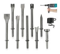 FLKQC Juego de 10 cinceles neumáticos de martillo neumático, cinceles de martillo neumático de acero de alto carbono resistentes con vástago de 0.4 pulgadas, herramienta de extracción de remaches y