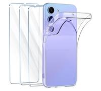 FLLAO Funda Compatible con Samsung Galaxy A34 5G, 3 Pack Protector de Pantalla Samsung Galaxy A34 5G, Transparente TPU Silicona Funda con Cristal Vidrio Templado y Carcasa