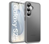 FLLAO Funda compatible con Samsung Galaxy S25 5G con 2 cristal templado, [protección de la cámara] Anticaída antigolpes antiarañazos Hard PC funda gris