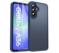 FLLAO Funda mate compatible con Samsung Galaxy A36 5G con 2 cristal templado, [protección de la cámara] Anticaída antigolpes antiarañazos anti-huellas Hard PC transparente funda azul