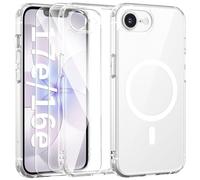 FLLAO Funda para iPhone 16e / 17e, Compatible MagSafe, con 2 Piezas Protector de Pantalla Cristal Templado, [Protección de Cámara] Magnética Carcasa Translúcida Mate Trasera Antigolpes, Transparente