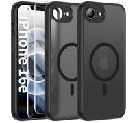 FLLAO Funda para iPhone 16e 2025 (4th Generation), con 2 Piezas Protector de Pantalla Cristal Templado, Magnética Carcasa iPhone 16e Translúcida Mate Trasera Fina Antigolpes, Negro
