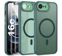 FLLAO Funda para iPhone 16e, Compatible MagSafe, con 2 Piezas Protector de Pantalla Cristal Templado, [Protección de Cámara] Magnética Carcasa Translúcida Mate Trasera Fina Antigolpes, Verde