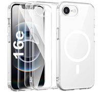 FLLAO Funda para iPhone 16e, Compatible MagSafe, con 2 Piezas Protector de Pantalla Cristal Templado, [Protección de Cámara] Magnética Carcasa Translúcida Mate Trasera Fina Antigolpes, Transparente
