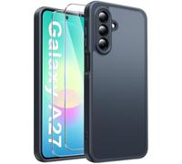 FLLAO Matt Handyhülle für Samsung Galaxy A27 5G Hülle und 2 Schutzfolie, mit Kameraschutz [Militärnorm Schutz] Stoßfest PC Rückseite TPU Bumper Hülle für Samsung Galaxy A27 - Schwarz