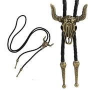 Fllyvly Corbata de Cuero para Hombres y Mujeres, Diseño Vintage con Colgante de Cráneo de Vaca, Ajustable, para Rodeo y Halloween, Hecha a Mano, colgante 100 cm de Longitud,Atmósfera simple