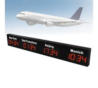 FLNOZAMZ Reloj Mundial de Tiempo múltiple LED, Reloj de Zona horaria montado en la Pared Digital de 3/4 de Ciudad, Pantalla de Gran tamaño, Adecuado para hoteles, Empresas multinacionales (4city Red)