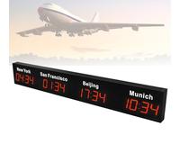 FLNOZAMZ Reloj Mundial LED Digital, 3/4 Ciudades Zona horaria Montado en la Pared Zona horaria de la Ciudad Reloj Mundial para Hotel, Empresas multinacionales, aeropuertos internacionales (4city Red)