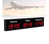 FLNOZAMZ Reloj Mundial LED Digital, 3/4 Ciudades Zona horaria Montado en la Pared Zona horaria de la Ciudad Reloj Mundial para Hotel, Empresas multinacionales, aeropuertos internacionales (3city Red)