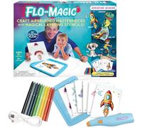 Flo-Magic Juego de plantillas de aerógrafo de aventura, lavable, no tóxico, recargable, kit de manualidades | Cohete de carreras, dinosaurio, bicicleta, cachorro; para niños de 5, 6, 7, 8, 9, 10 años