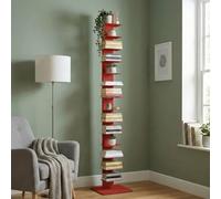 Flo.mar Librería Estantería Vertical de Suelo en Metal Resistente con Base 35x35 cm y 14 Estantes 20x15 cm, Estanterías Metálicas para Casa y Oficina Diseño Moderno (Rojo, 214 cm)