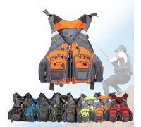 Float Jacket Adult Breathable Mesh Multi-Pockets Float Jacket for Outdoors Fishing Boating Kayaking Water Sports Canoeing Rafting Swimming Surfing Outdoor Safety Gear(Orange)