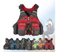 Float Jacket Adult Breathable Mesh Multi-Pockets Float Jacket for Outdoors Fishing Boating Kayaking Water Sports Canoeing Rafting Swimming Surfing Outdoor Safety Gear(Red)