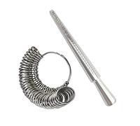 Floatdream 2 piezas Metal Anillo Joyería Kit, Medidor Anillos Dedo Ring Sizer, Mandril de anillo para medir diámetros de anillos, tamaño estándar Reino Unido, UE, EE. UU. (plata)