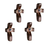 Floatdream 4 Piezas Cruz de Pulgar Nogal Negro, Cruz Bolsillo con Forma Corazón Madera, Alivio del Estrés Cruz de Madera, Para Decoración, Bautizos, Comuniones, Llévalo Contigo(5cm*2.5cm)