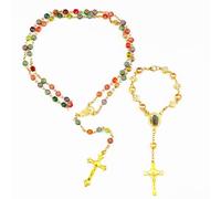 Floatdream Crucifijo Encanto Pulsera Cadena Collar, Rosarios de Bautismo, Hermoso y Delicado, para Regalos de Cumpleaños, Cosplay (dorado)