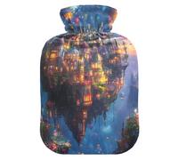 Floating City - Botellas de agua caliente moradas con pies de cubierta suave y calentador de cama, bolsa de agua caliente para calambres menstruales, 2 litros