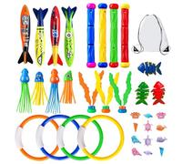Floating Dive Rings - Gemstone Water Toys Sets, Diving 35 Piece Summer Games Set | Perfect For Outdoor Travel Garden Yard Park Beach Birthday Play Swimming Training/ 9.84x9.84x1.97 Inches