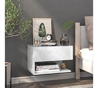 Floating Night Stand Wall Mounted White Glossy - Space Saving Bedside Table with Storage Shelf for Bedroom, Living Room - Modern Floating Shelf Made of Plywood (46x29.5x30cm, 50kg Load Capacity)