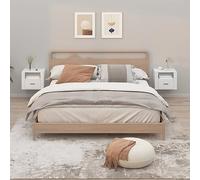 Floating Night Stands 2 Pack White 50x36x40 cm Wall Mounted Bedside Tables with Storage Shelf Modern Minimalist Design for Bedroom Living Room Durable Plywood
