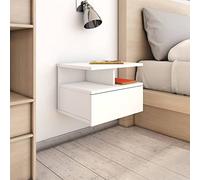 Floating Night Stands Set of 2, Wall Mounted Bedside Table with Drawer and Open Compartments, 40x31x27cm Plywood Modern Nightstand for Small Spaces, White