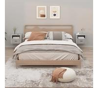 Floating Night Stands Set of 2, Wall Mounted Concrete Gray Bedside Tables 50x36x40cm, Modern Slim Storage Shelf with Durable Plywood, Space Saving Design for Bedroom Living Room