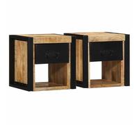 Floating Nightstand 2 Pack 40x35x40 cm Solid Mango Wood Wall Mounted Bedside Table with Rustic Finish for Bedroom Storage Space Saving Design Holds Lamp Books Decor