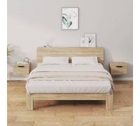 Floating Nightstand 2 Pack Wall Mounted Sonoma Oak Color 34x30x20 cm, Modern Bedside Table with Storage Shelf for Bedroom, Living Room, Strong Plywood Material, MAX Load 60kg