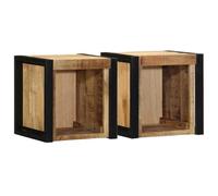 Floating Nightstand 2-Piece Set 40x35x40cm Solid Mango Wood Wall Mounted Bedside Table with Storage Shelf for Bedroom Modern Decor