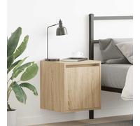 Floating Nightstand Wall Mounted 2 Pack Sonoma Oak 38x34x40 cm with Storage Shelf, Space Saving Bedside Table for Small Bedroom, Modern Wooden Night Stand with Adjustable Door