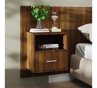 Floating Nightstand Wall Mounted Oak Brown - Space Saving Bedside Table with Storage Shelf for Bedroom, Living Room - Easy to Clean Plywood Modern Design (48.8x32.5x80cm)