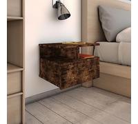 Floating Nightstand Wall Mounted Oak Smoked Wood 40x31x27 cm with Drawer - Space Saving Bedside Table for Small Rooms, Sturdy Plywood Storage Shelf for Books & Decor