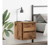 Floating Nightstand Wall Mounted Set of 2, Rustic Wood Bedside Table with Drawer, 38x34x40 cm, Space Saving Bedroom Storage for Small Spaces, Modern Night Stand for Lamp, Books, Alarm Clock