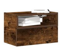 Floating Nightstand Wall Mounted, Smoke Oak Color 45x26x28.5 cm, Modern Bedside Table with Drawer and Open Shelf, Space Saving Storage Cabinet for Bedroom, Living Room, Durable Engineered Wood