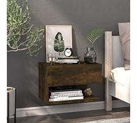 Floating Nightstand Wall Mounted Smoked Oak - Space Saving Bedside Table with Storage Shelf for Small Spaces, Modern Minimalist Design, Easy to Clean Plywood, Holds Up to 50kg