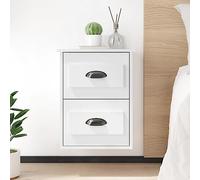 Floating Nightstand Wall Mounted White Glossy 41.5x36x53 cm with 2 Drawers, Space Saving Bedside Table for Small Spaces, Modern Bedroom Decor, Durable Plywood Shelf for Display Photos & Plants