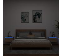 Floating Nightstand with LED Lights 2 Pack Wall Mounted Sonoma Oak Modern Bedside Table RGB Color Changing Shelf for Bedroom Living Room Space Saving Storage