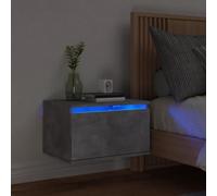 Floating Nightstand with RGB LED Lights, Wall Mounted Concrete Gray Bedside Table, Modern Engineered Wood Storage Shelf for Bedroom, Living Room, 50x36x30cm