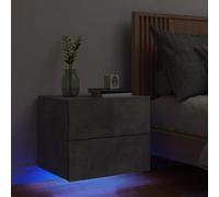 Floating Nightstand with RGB LED Lights, Wall Mounted Concrete Gray Bedside Table, Modern Space Saving Storage Shelf for Bedroom, Living Room, Made of Engineered Wood, 50 x 39 x 41 cm
