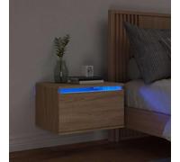 Floating Nightstand with RGB LED Lights, Wall Mounted Shelf with USB Port, Modern Bedside Table for Small Spaces, Engineered Wood Storage Cabinet in Sonoma Oak, 50x36x30cm