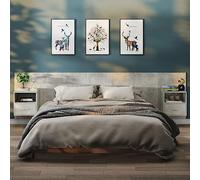 Floating Nightstands Set of 2 Wall Mounted Concrete Gray Color Space Saving Bedside Tables with Storage Drawer for Modern Bedroom Living Room