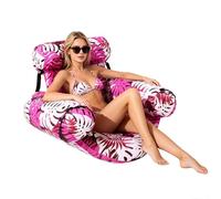 Floating Pool Chair Inflatable Lounger - Folding Tanning Sofa with Backrest, Maple Leaf Pattern Sunbathing Recliner for Adults | Pool Float Lounge for Swimming, Beach, Lake, River, Vacation Use