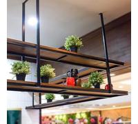 Floating Shelves Storage Shelving Wood Wall Shelf Spice Rack - Ceiling-Mount Under Counter Shelf for Kitchen, Wood and Metal - Hanging Organizer for Kitchen(120x30x80cm)