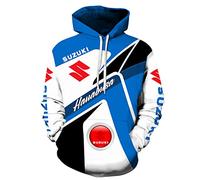 FLOATING Sport Casual Sudaderas, SU.ZU.KI Hombres con Capucha, Manga Larga Deportes Hoodie con Estampado Digital-B||2XL