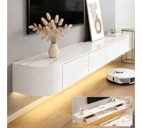 Floating TV Stand Wall Mounted TV Cabinet Modern TVs Media Console Center 47-118 In Wall Mounted Media Console TVs Stand with Door Large Storage For Living Room Bedroom(Rock White led,86.6IN)